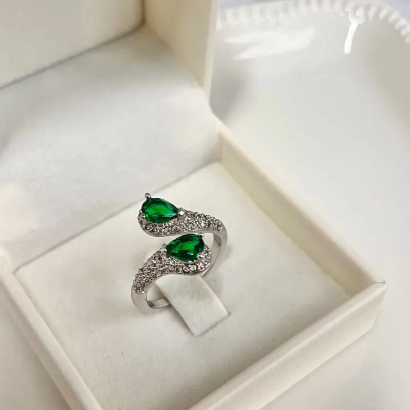 ANEL AJUSTÁVEL 2 PEDRAS VERDE ESMERALDA