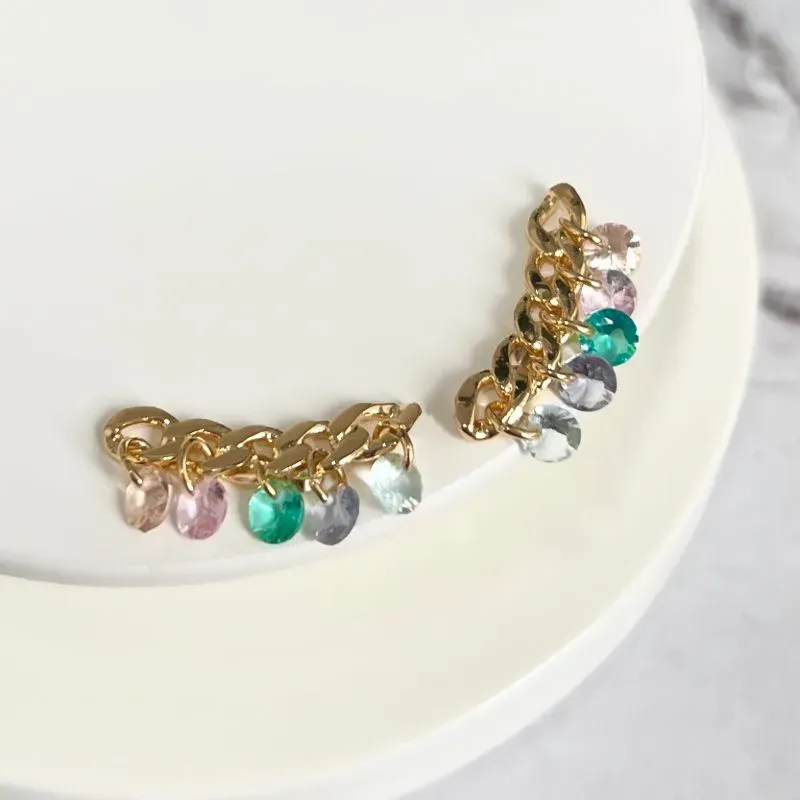 BRINCO EAR CUFF ELO GRUMET COM ZIRCONIAS CANDY COLORS