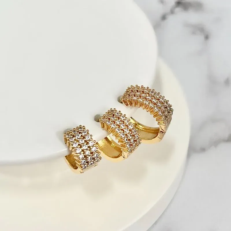 TRIO BRINCO ARGOLAS 3 FILEIRAS DE ZIRCONIAS