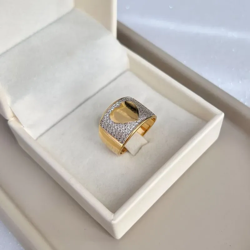 ANEL CORAÇÃO LISO LARGO COM ZIRCONIAS