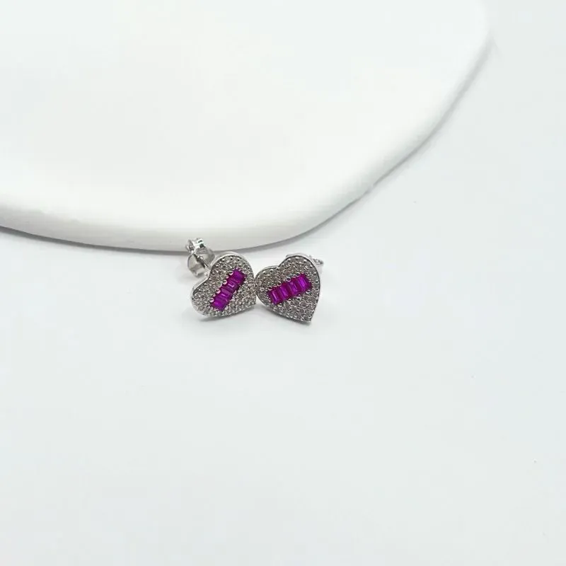 BRINCO CORAÇÃO CRAVEJADO E BAGUETES PINK