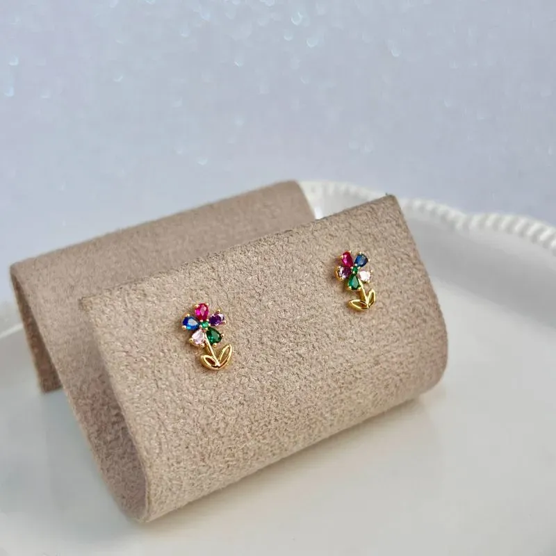 BRINCO FLOR PEDRAS COLORIDAS