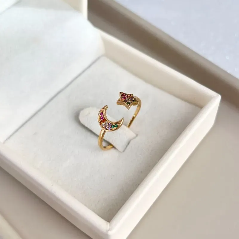 ANEL AJUSTÁVEL LUA E ESTRELA COLORIDAS