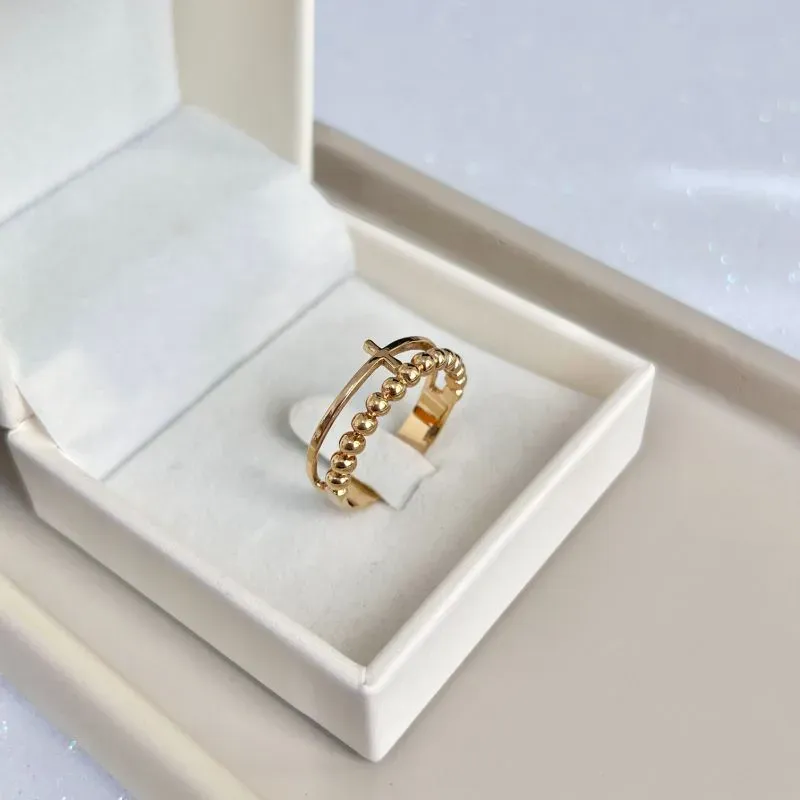 ANEL DUPLO BOLINHAS E CRUZ