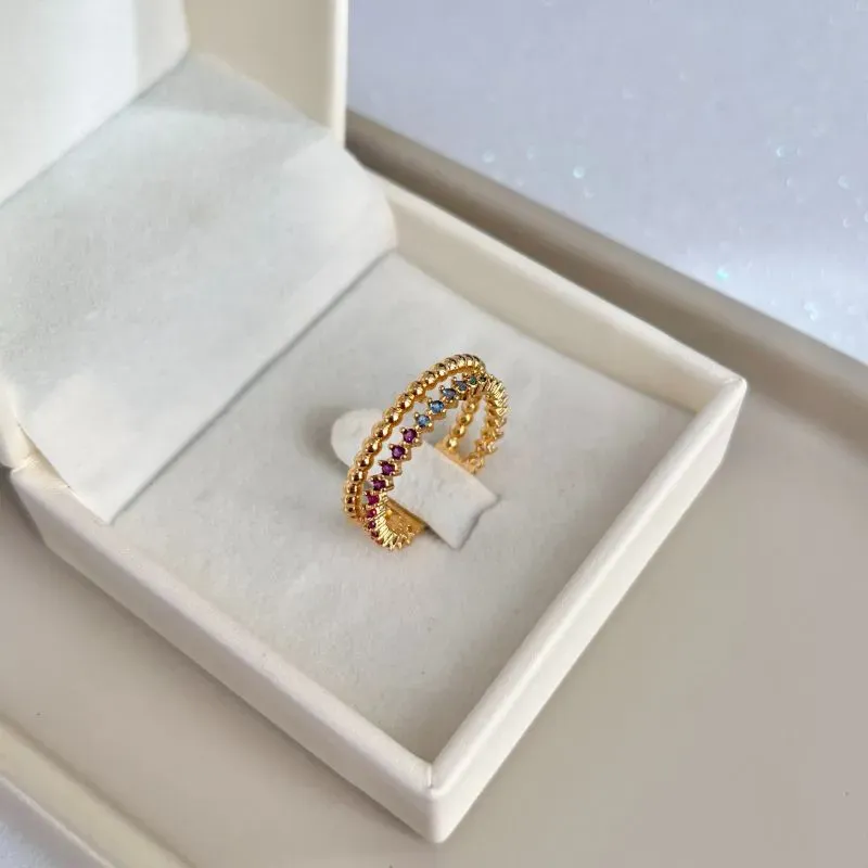 ANEL DUPLO ZIRCONIA CRISTAL E BOLINHAS