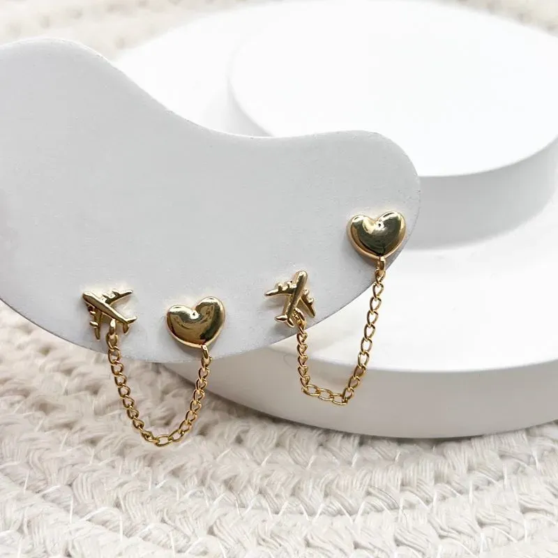 BRINCO EAR LINE AVIÃO COM CORAÇÃO - PARA DOIS FUROS