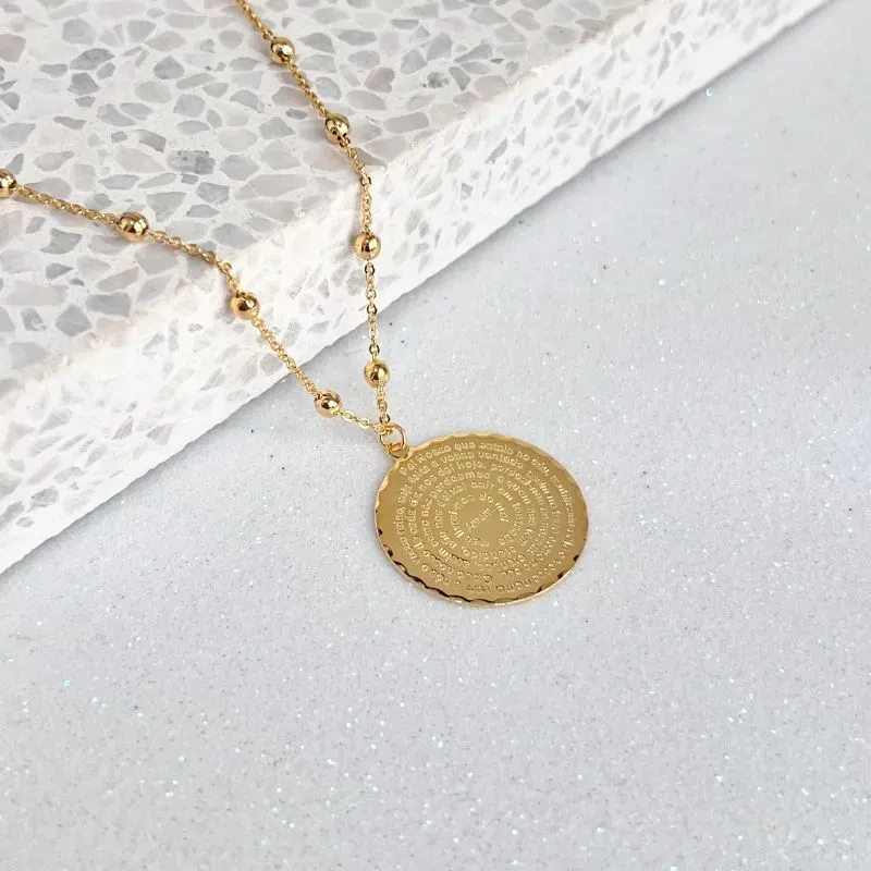 COLAR DE BOLINHAS COM MEDALHA ORAÇÃO PAI NOSSO