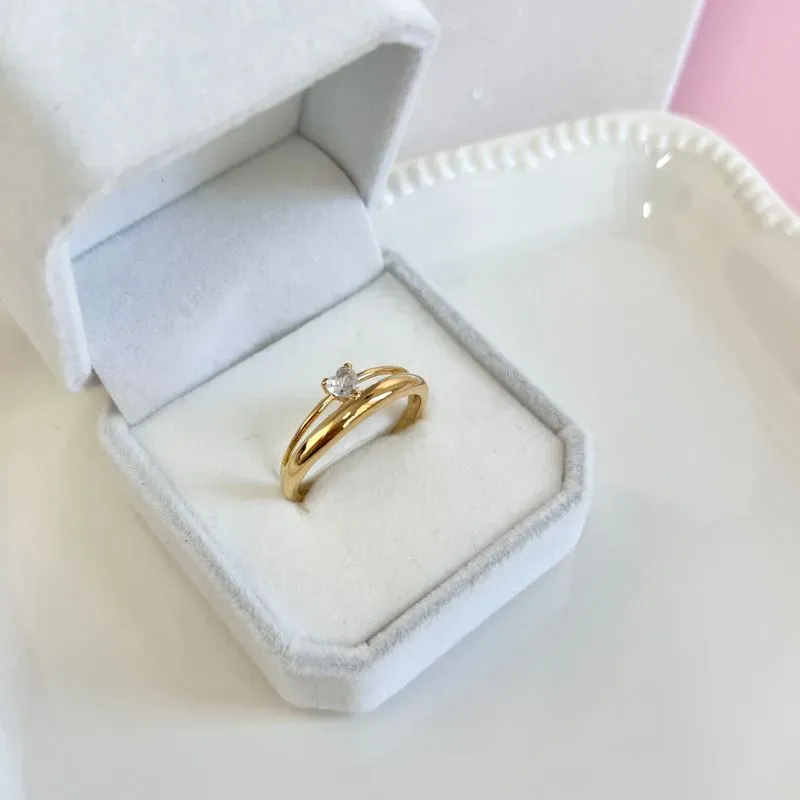 ANEL DUPLO ALIANÇA E SOLITÁRIO CORAÇÃO