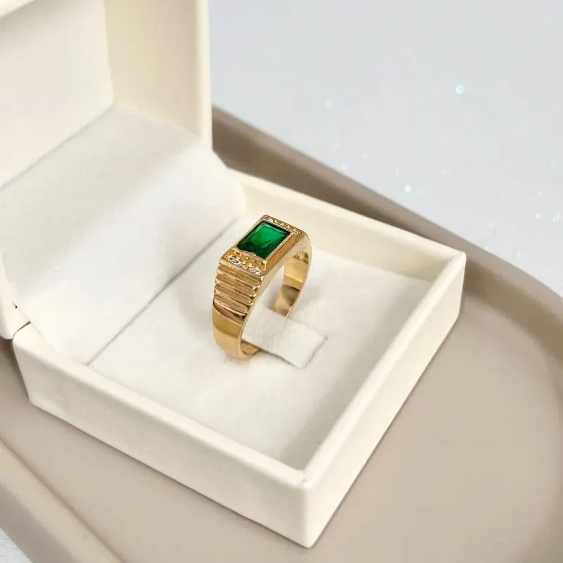 ANEL MASCULINO PEDRA VERDE E MICRO ZIRCONIAS