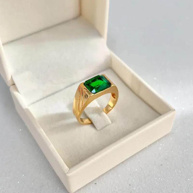 ANEL MASCULINO VINCOS E PEDRA VERDE ESMERALDA