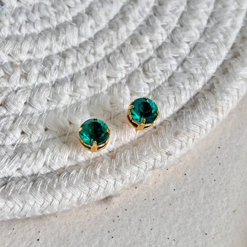 BRINCO PONTO DE LUZ STRASS VERDE ESCURO 7MM