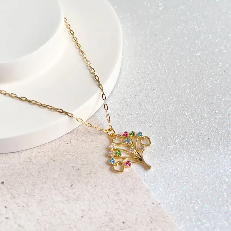 COLAR ELOS ÁRVORE DA VIDA ZIRCONIAS COLORIDAS 50CM