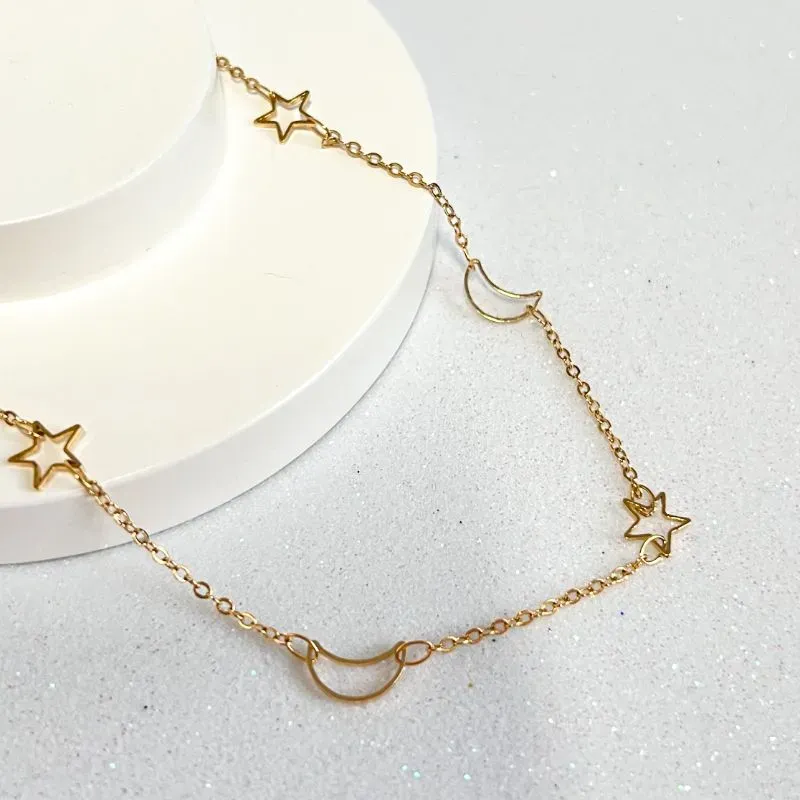 COLAR ESTRELAS E LUA VAZADAS 45CM