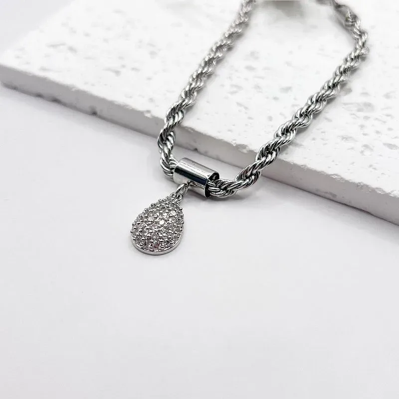 PULSEIRA CORDÃO BAIANO COM PINGENTE DE GOTA CRAVEJADA