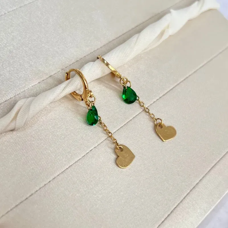 BRINCO ARGOLA CLICK CORAÇÃO E GOTA VERDE ESMERALDA