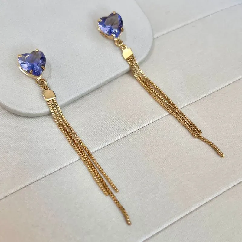 BRINCO CORAÇÃO LILÁS EM PEDRA E FRANJA DE VENEZIANA