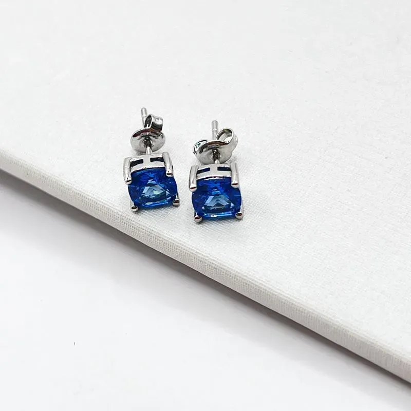 BRINCO QUADRADO PEDRA AZUL