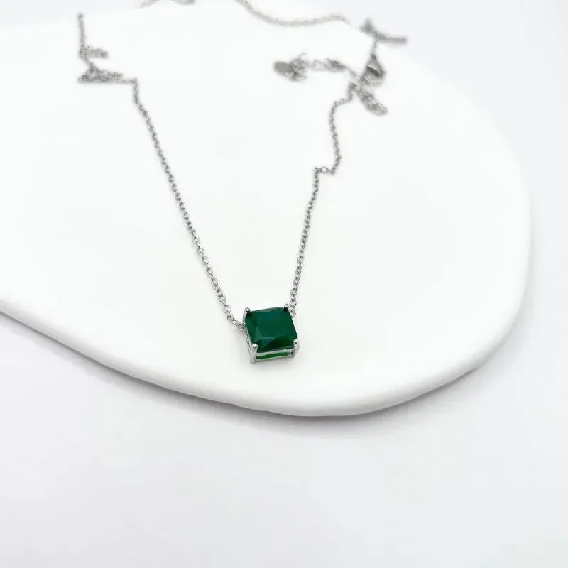 COLAR QUADRADO PEDRA VERDE ESMERALDA