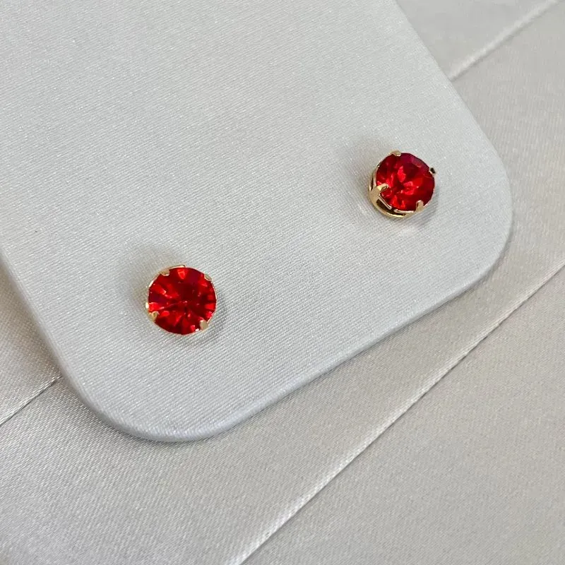 BRINCO PONTO DE LUZ STRASS VERMELHO 7MM