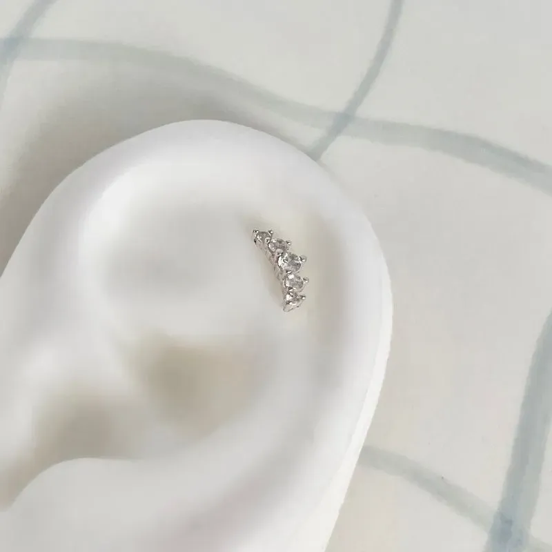 PIERCING PÉ DE AÇO INOX COM 5 ZIRCONIAS DE PRATA925