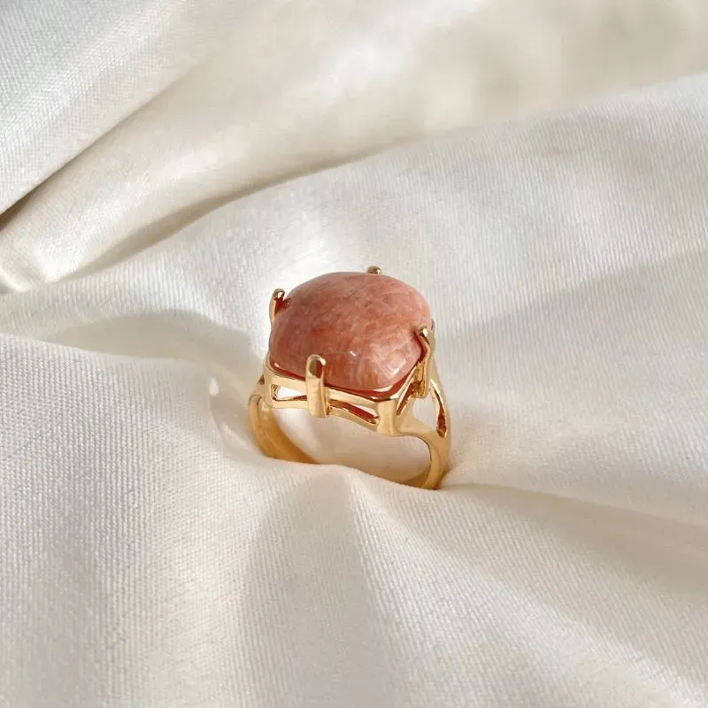 ANEL PEDRA QUADRADA NATURAL - QUARTZO RUTILADO