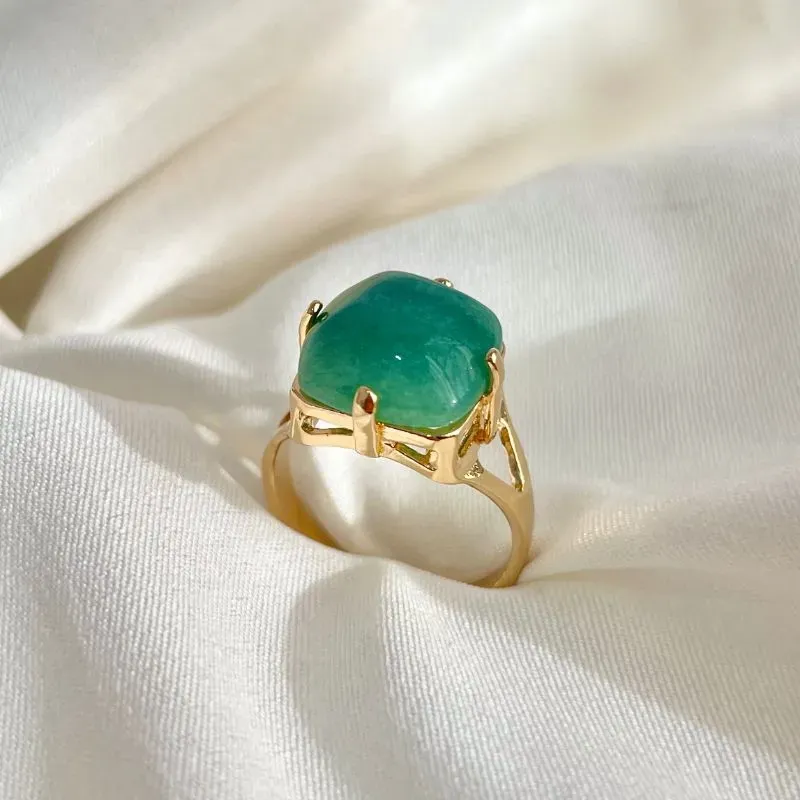 ANEL PEDRA QUADRADA NATURAL - QUARTZO VERDE