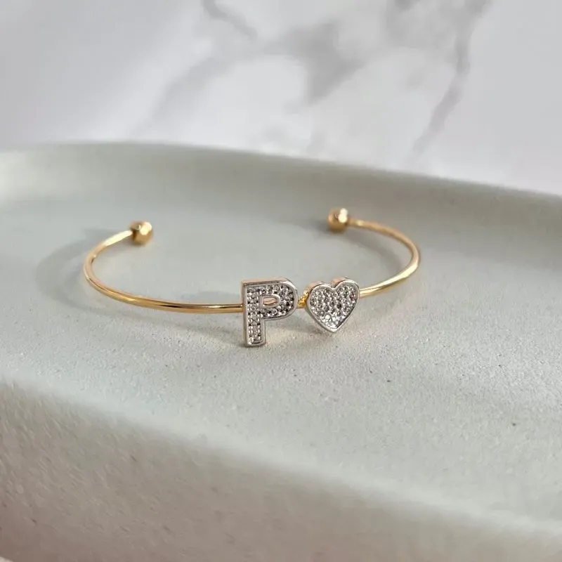 BRACELETE CORAÇÃO COM LETRA CRAVEJADO - P