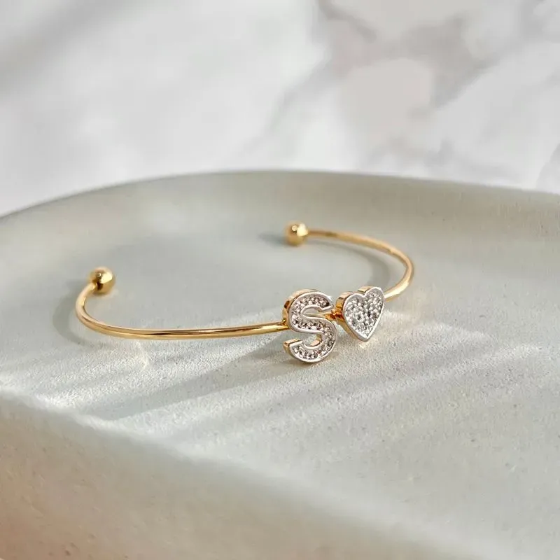 BRACELETE CORAÇÃO COM LETRA CRAVEJADO - S