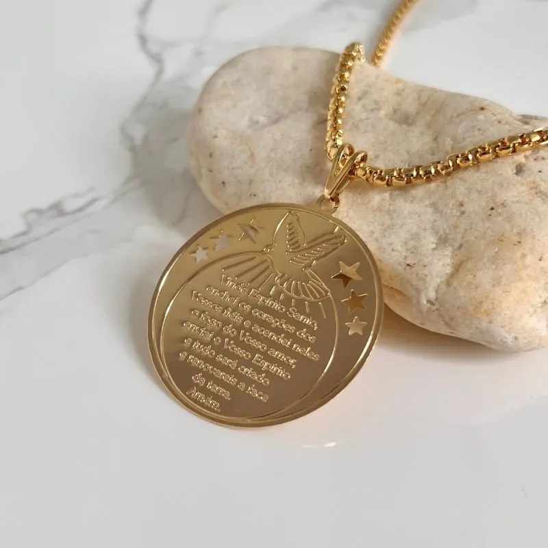 COLAR COM MEDALHA ORAÇÃO ESPÍRITO SANTO