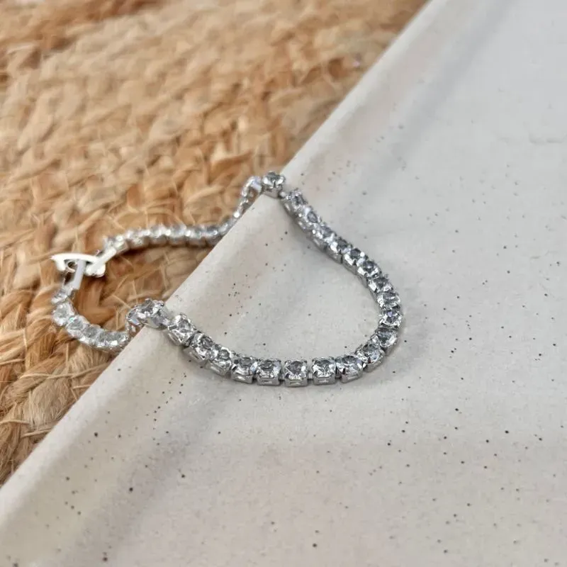 PULSEIRA RIVIERA ZIRCONIAS 4MM COM FECHO RELÓGIO