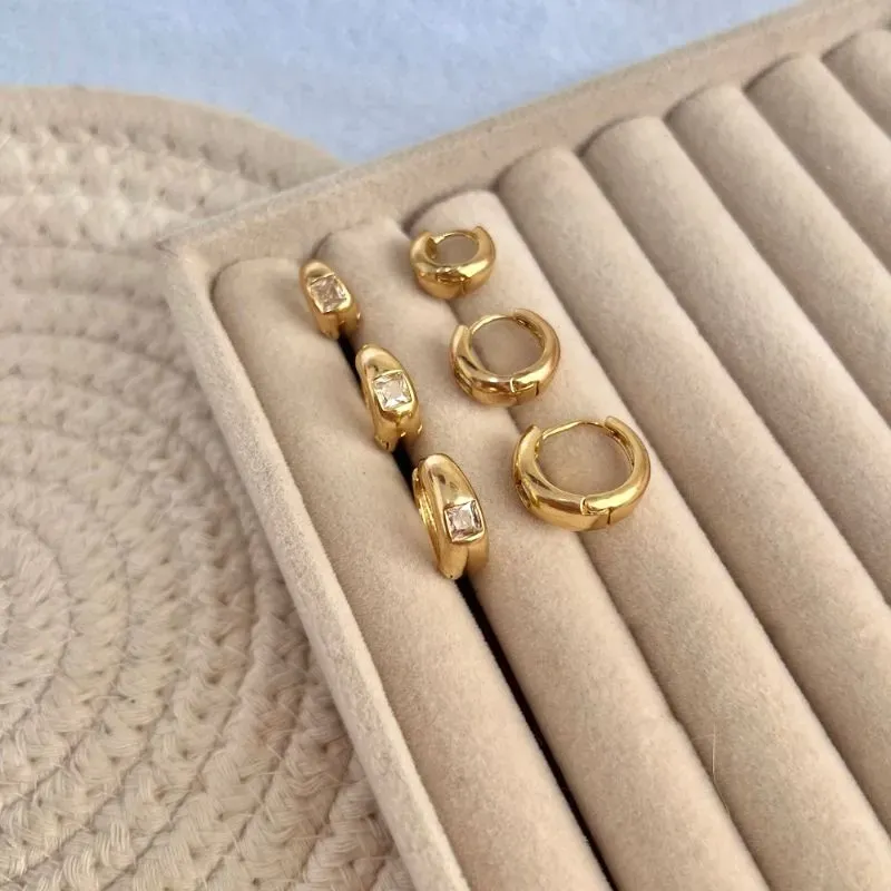 TRIO ARGOLA COM PEDRA QUADRADA CRISTAL