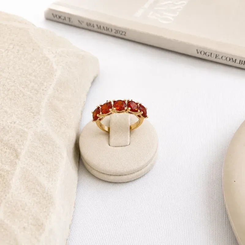 ANEL MEIO APARADOR COM 5 ZIRCONIAS LARANJA APEROL
