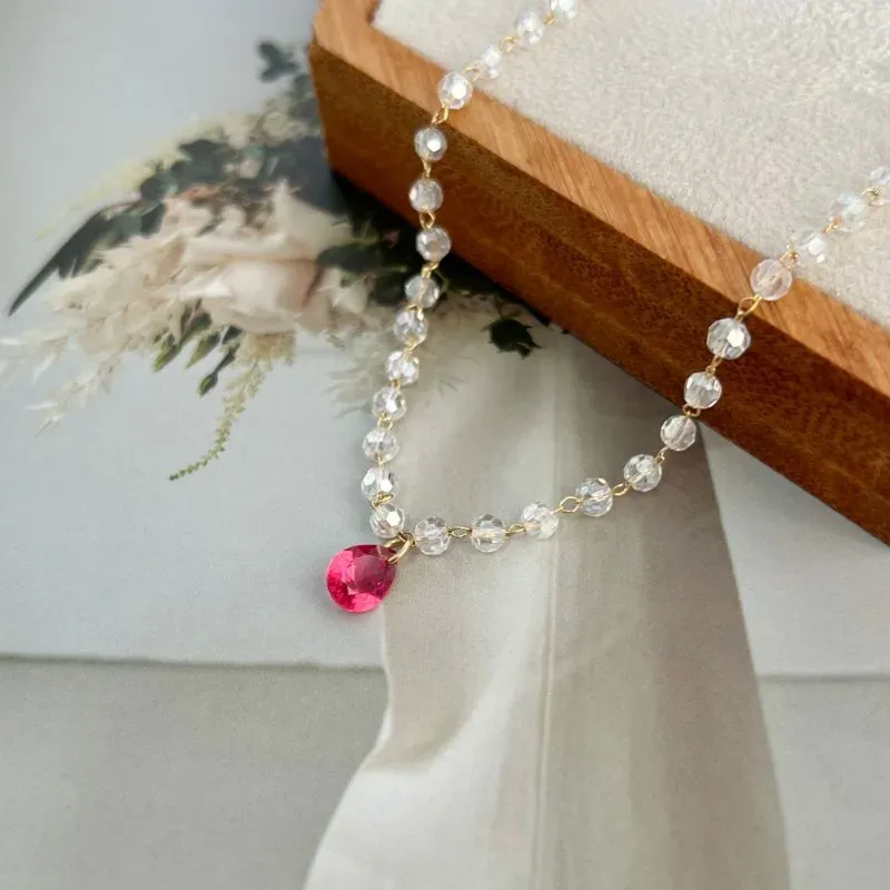 COLAR CHOKER CRISTAL COM GOTA RUBI 40CM
