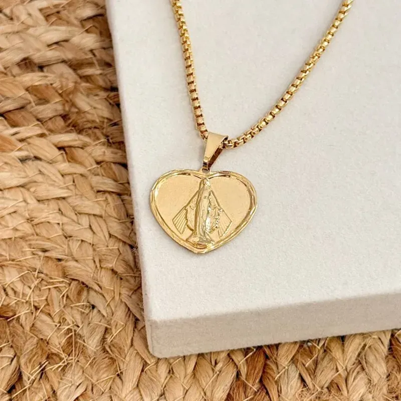 COLAR MEDALHA CORAÇÃO NOSSA SENHORA DAS GRAÇAS