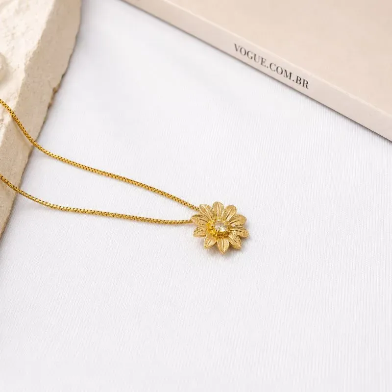 COLAR PINGENTE FLOR COM PONTO DE LUZ NO CENTRO