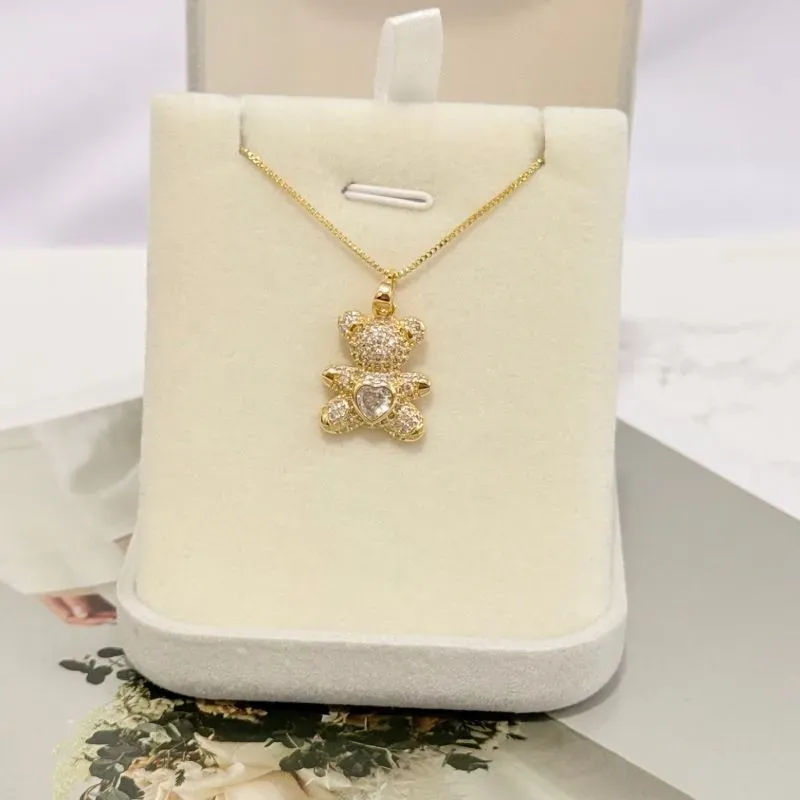 COLAR URSO COM CORAÇÃO DE ZIRCONIA - VENEZIANA 50CM