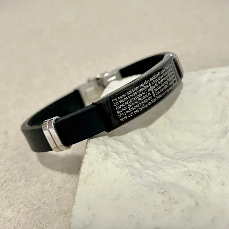 PULSEIRA DE BORRACHA COM PLACA DE INOX