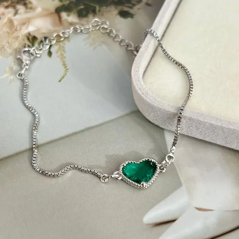 PULSEIRA VENEZIANA CORAÇÃO PEDRA VERDE