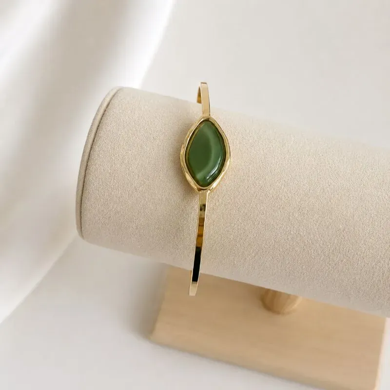 BRACELETE ABERTO PEDRA VERDE