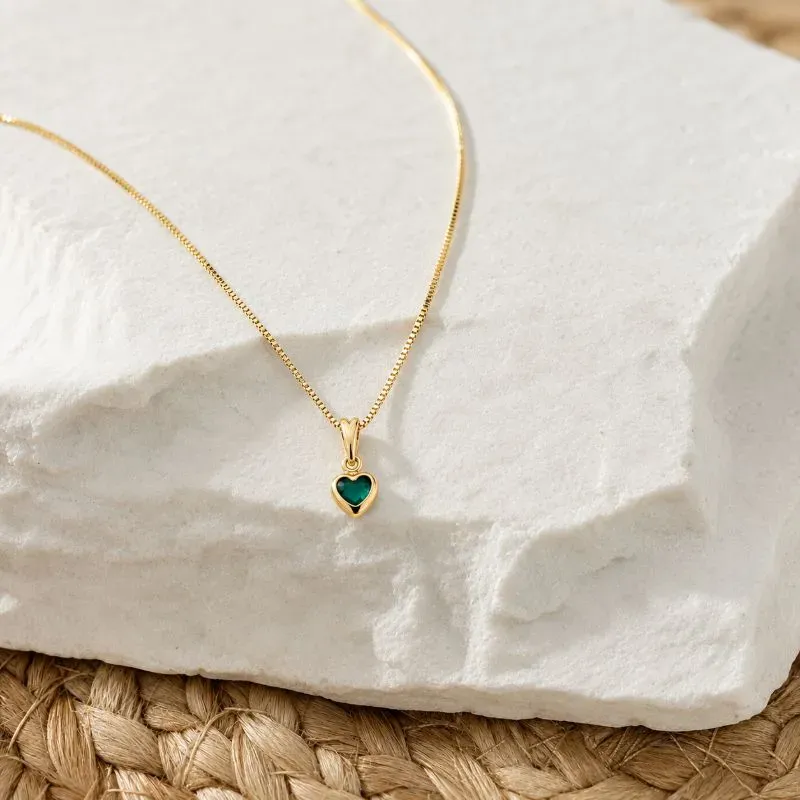 COLAR MINI CORAÇÃO ZIRCONIA VERDE