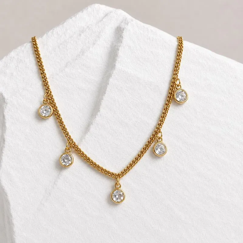 COLAR CHOKER ELO DUPLO COM 5 ZIRCONIAS