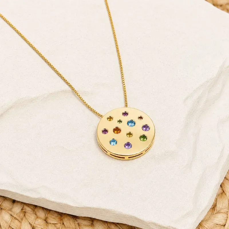 COLAR PINGENTE PONTOS DE ZIRCONIAS COLORIDAS
