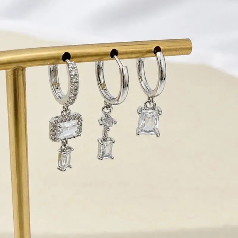 TRIO ARGOLAS COM PINGENTES DE ZIRCONIA CRISTAL