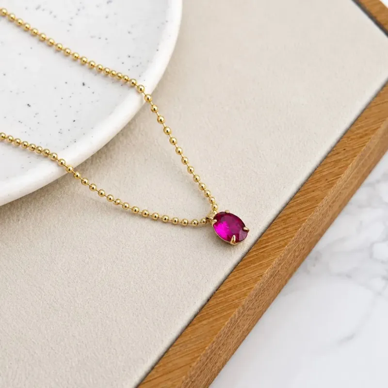 COLAR BOLINHAS COM PINGENTE OVAL ROSA PINK