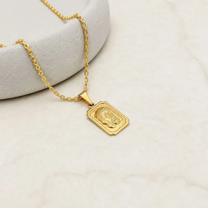 COLAR ELO PORTUGUÊS COM PINGENTE PLACA JESUS CRISTO 60CM