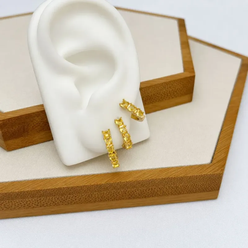 TRIO ARGOLA ZIRCONIAS CORAÇÕES AMARELO