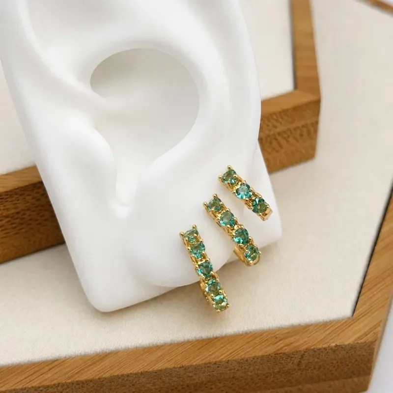 TRIO ARGOLA ZIRCONIAS CORAÇÕES TURMALINA