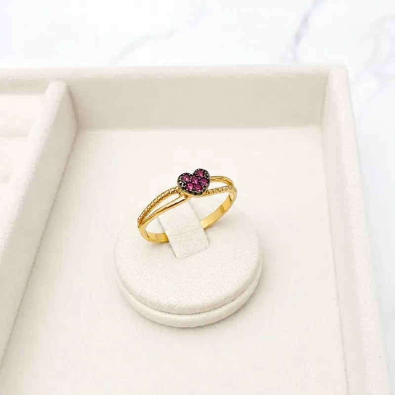 ANEL SOLITÁRIO CORAÇÃO MICRO ZIRCONIAS PINK