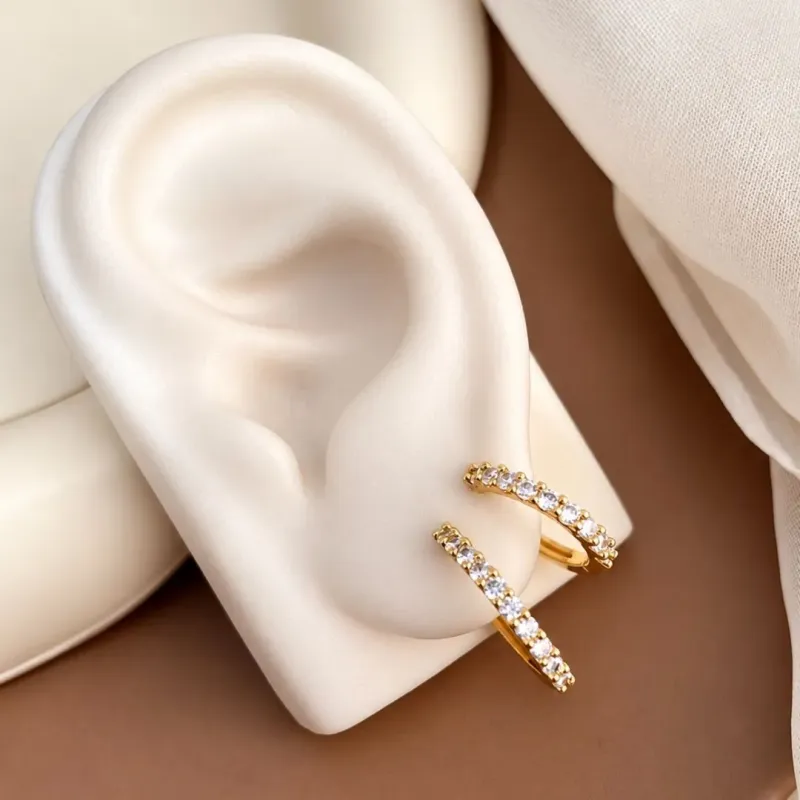 DUPLA BRINCO ARGOLAS ZIRCONIA 2MM