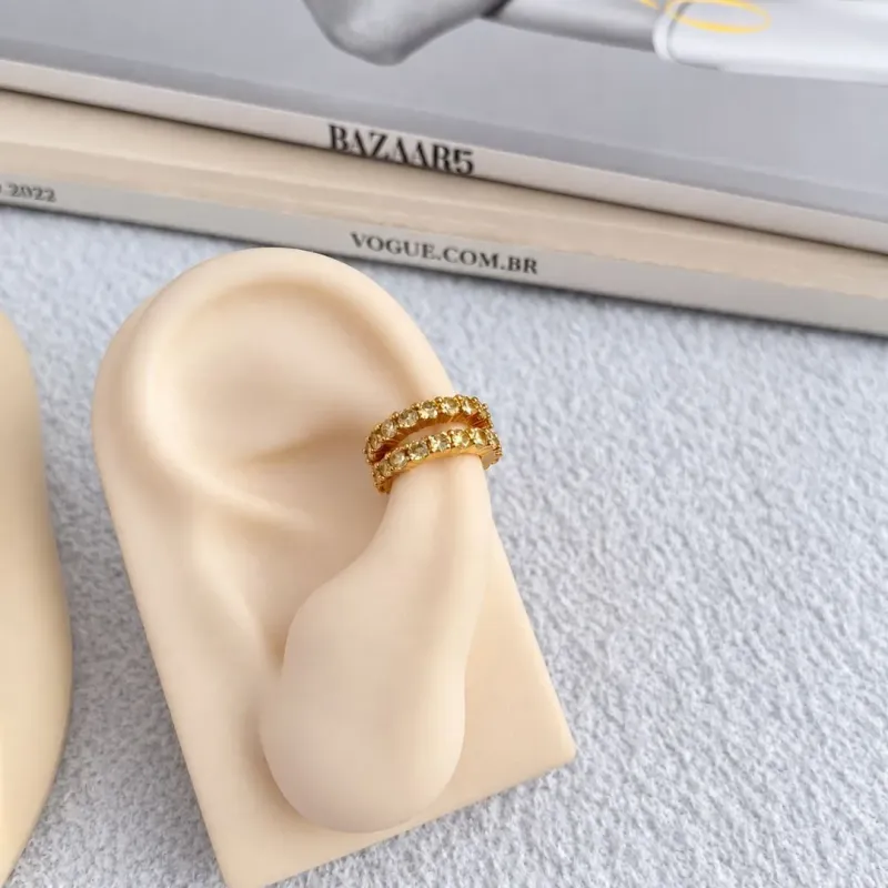 PIERCING FAKE DUPLO CRAVEJADO AMARELO